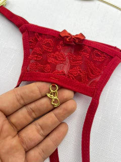 Calcinha Personalizada em Tule Bordado de Beijo Aberta--VERMELHO