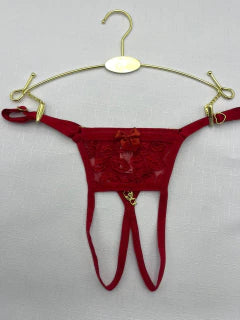 Calcinha Personalizada em Tule Bordado de Beijo Aberta--VERMELHO