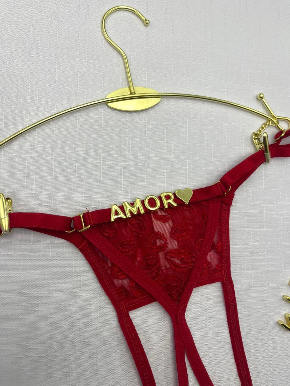 Calcinha Personalizada em Tule Bordado de Beijo Aberta--VERMELHO