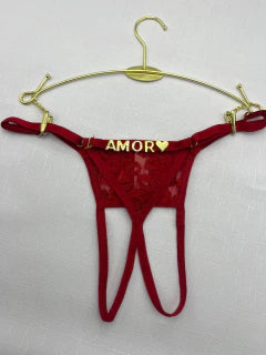 Calcinha Personalizada em Tule Bordado de Beijo Aberta--VERMELHO